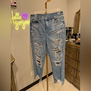 American Eagle Outfitters Blue Boyfriend Mom Jeans Distressed